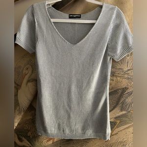 Karl Lagerfeld Paris Shiny Yarn V Neck Short Sleeve Sweater Top